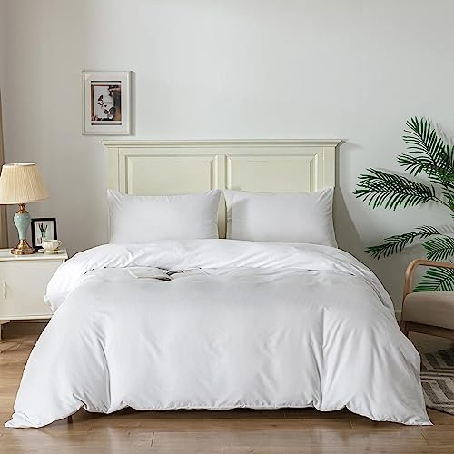 Good Nite King Size Duvet Cover Sets Bedding Sets King Size Duvet Cover With Pillowcases Soft Microfiber Bed Cover Machine Washable (White, King 230x220cm)