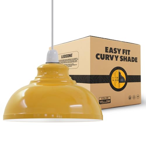 LEDSone Ceiling Light Shade, Vintage Metal 29cm Curvy Shaped Lamp Shades Easy fit Ceiling Pendant Lightshade for Living Rooms bedrooms Living Room Kitchen Dining Room Cafe Restaurant (Yellow)