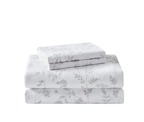 Laura Ashley - Twin Sheet Set, Cotton Flannel Bedding, Brushed for Extra Softness & Comfort (Fawna Grey, Twin)