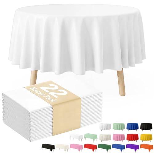 Fixwal 22-Pack Premium Plastic Tablecloth 84in. Round Plastic Table Cover - White