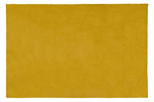 Eurofirany Decorative Rug Doormat Runner Bath Mat Living Room Bedroom Kitchen Rectangular Faux Fur Soft Mustard Yellow, 50 x 70 cm