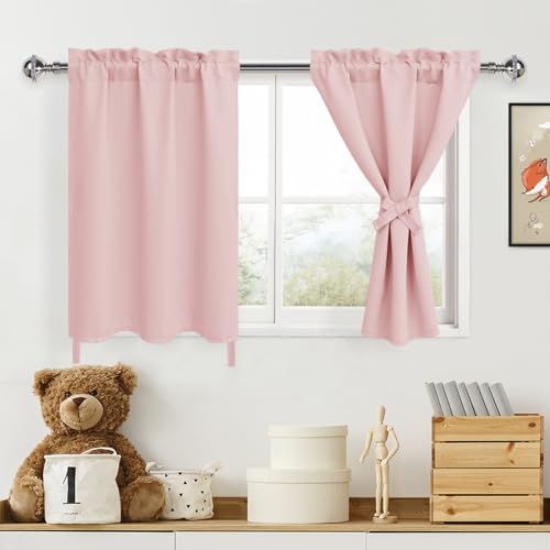 DWCN Blush Pink Blackout Curtains, 30 x 36 Inch, 2 Panels, Modern Tier Curtains for Bedroom & Living Room