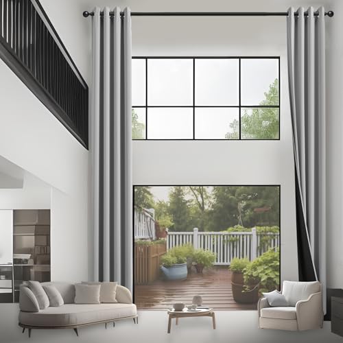 JSFLY 100% Blackout Curtains 185 inches for High Ceiling, Extra Long Thermal Insulated Grommet Window Drapes Light Blocking Curtains for 2 Story High Living Room, 2 Panels (52x185, Light Gray)