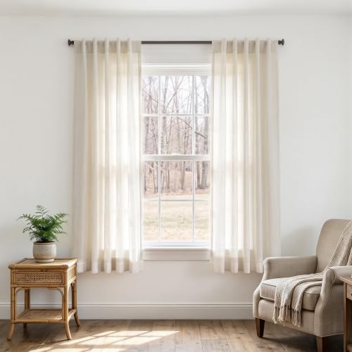 Mrs.Naturall Cream Curtains 45 Inch Length 2 Panels Set, Morden Farmhouse Boho Narrow Semi Sheer Linen Small Window Curtain for Kitchen Bedroom Bathroom, 36x45 Inches Long