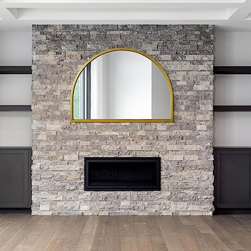 "MirrorOutlet The Arcus - Gold Metal Framed Modern Arched Wall Mirror 49"" X 35"" (125CM X 90CM) Gold 2cm Wide Frame and 3cm Deep."