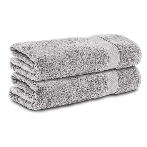 Komfortec Set of 2 Shower Towels, 70 x 140 cm,% 100 Cotton, Sponge, Soft, Absorbent, Silver Grey