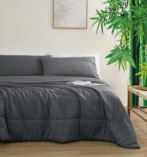 "King Comforter/Blanket Sets - Dark Grey,Light Weight Natural Bamboo Viscose Fabric Soft And Smooth .3 Pieces,1 Cooling Breathable Skinfriendly Comforter(104""x90"")+ 2 Bamboo Viscose Pillowcases"