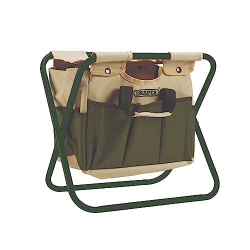 Draper 2-in-1 Foldable Camping Chair & Bag - Fishing Seat - 8 Pocket Storage Gardening Stool With Handles - 110 Kg Max Load Garden Tool Storage Bag - 28052