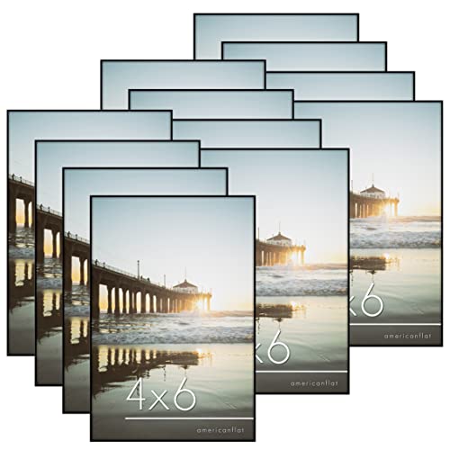 Americanflat Front Loading 4x6 Picture Frame with Shatter-Resistant Glass - Set of 12 - Metropolitan Collection - Photo Frame for Tabletop and Wall Display - Black