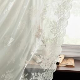 Kotile Ivory Lace Curtains 96 Inches Long - Country Floral Vintage Lace Window Curtains for Living Room, Premium Scalloped Floral Sheer Lace Curtain Panels, 52 x 96 Inch, 2 Panels, Ivory/Cream