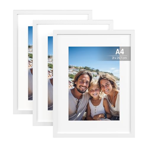 SONGMICS Picture Frames, Photo Frames for 6x8 Photos, Wall Hanging or Tabletop Display, MDF Board, No-Trace Nails Included, Set of 3, White RPF056WZ01