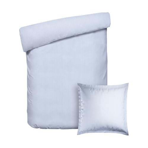 PURE COTTON 2-Piece Single Bed Linen – Duvet Cover 135 x 200 cm and Pillowcase 80 x 80 cm – 100% Cotton Percale, 80 Thread Count, 122 GSM – Breathable OEKO-TEX Certified – Horizon – Light Blue