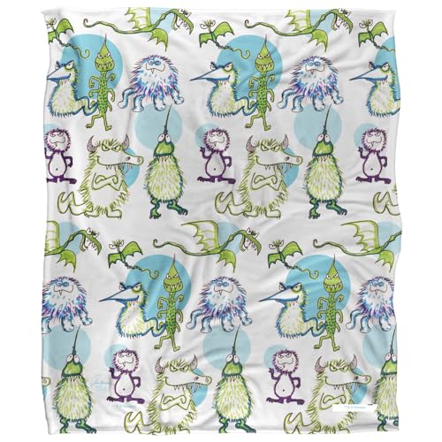 Jim Henson Signature Collection Monster Doodles Silky Touch Super Soft Throw Blanket 152 X 127 cm, White