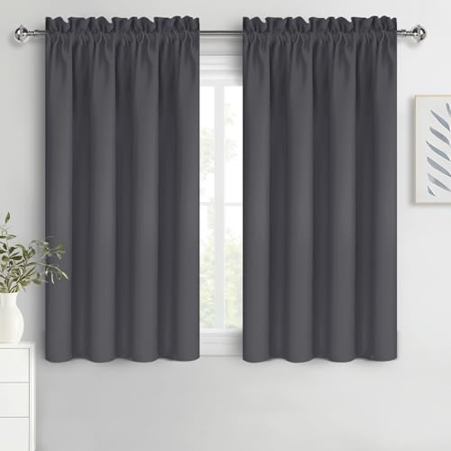 DWCN Dark Grey Room Darkening Blackout Curtains - Thermal Insulated Privacy Energy Saving Window Curtain Drapes 52 x 54 inch Length, Set of 2 Bedroom Living Room Curtains