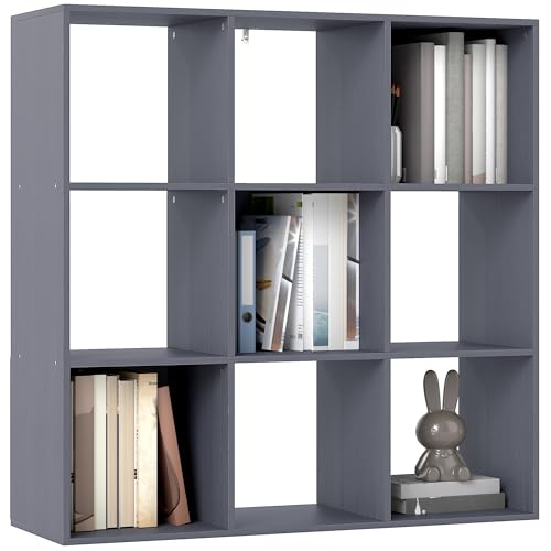 HOMCOM 3 Tier Bookshelf, Modern Cube Bookcase with 9 Open Storage Compartments, Freestanding Display Storage Unit for Living Room, Bedroom, Study, Grey