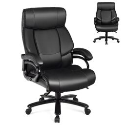 CASART PU Leather Office Chair, 300/400/500LBS Big and Tall Executive Chair with Rocking Backrest&Armrest, Heavy Duty Metal Base, Height Adjustable Computer Desk Chair for Home (Black, 400LBS 123cm)
