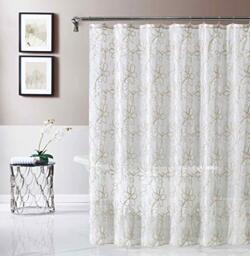 Dainty Home Stella Embroidered Shower Curtain, Polyester, Linen/Linen, 70 Inches x 72 Inches