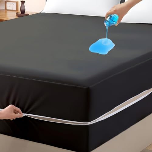 Mattress Protector 48x75 3/4 Full Bunk ??? 100% Waterproof Zippered Cover, 8-Inch Deep, Six-Sided Encasement for Camper & Travel Trailer Beds (Dark Grey)