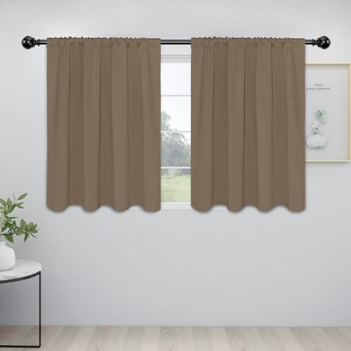 Easy-Going Rod Pocket Blackout Curtains for Bedroom, Room Darkening Window Curtains for Living Room, Thermal Insulated Noise Reduction Solid Window Drapes, 2 Panels(42x36 in, Camel)