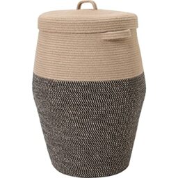 "26""x20"" Tall Extra Large Storage Basket with Lid, Cotton Rope Storage Baskets, Woven Laundry Hamper with Cover, Toy Storage Bin, Baby Nursery, Jute/Black Mix with Lid"