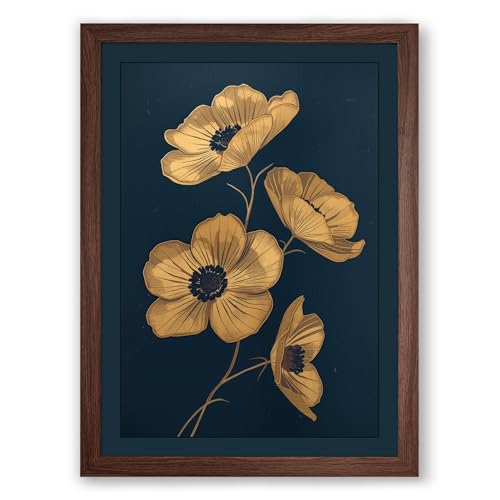 Luminous Stem Botanical Framed Wall Art Print A2 (59.4×42cm) Walnut, Wall Decor for Living Room, Bedroom, Office & Home, Ready to Hang, Art Gift