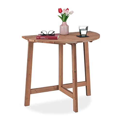 Relaxdays Folding Table, Semi-Circular, HxWxD: 74 x 80 x 50 cm, Balcony & Garden, Fir, Outdoor, Wall Tabletop, Brown