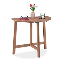 Relaxdays Folding Table, Semi-Circular, HxWxD: 74 x 80 x 50 cm, Balcony & Garden, Fir, Outdoor, Wall Tabletop, Brown