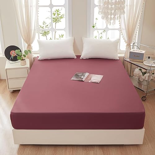 Rushrushlulu Bedding Queen Size Fitted Sheet Only- Bottom Mattress Fitted Sheet-Fits 15inches Deep Mattress Pocket -Soft and Microfibe-Shrinkage and Fade Resistantr-Easy Care-Rust Red