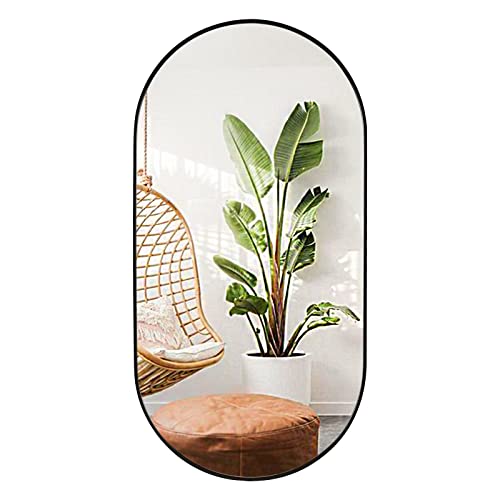 "Muzilife Wall Mirror for Bathroom, 20"" x40'' Oval Wall Mirror Capsule Vanity Mirror with Metal Frame, Hang Horizontally or Vertically for Entryway, Living Room, Bathroom, Black"