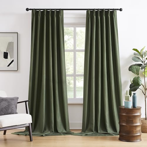 DUALIFE 102.6 Pleated Blackout Curtains 274.3 cm Long 2.7 m, Set of 2 Panels, Back Tab with Hooks, Ceiling Curtains for Rail System, Living Room, Boho Decor