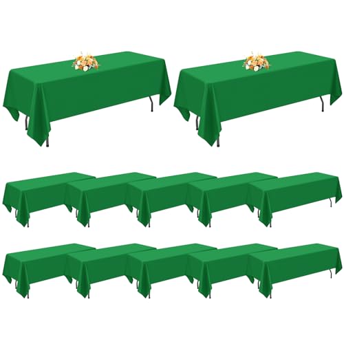 12 Pack Rectangle Tablecloth 60 x 126 inch Green Polyester Table Cloth for 8 Feet Tables,Washable Fabric Stain and Wrinkle Resistant Table Cover Table Clothes for Wedding Parties Banquet Kitchen