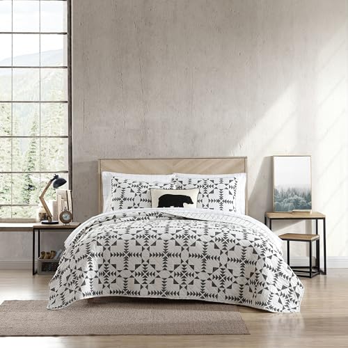 Eddie Bauer Cotton Reversible Bedding with Matching Sham, Home Decor for All Seasons, Arrowhead Charcoal, Queen
