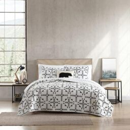 Eddie Bauer Cotton Reversible Bedding with Matching Sham, Home Decor for All Seasons, Arrowhead Charcoal, Queen