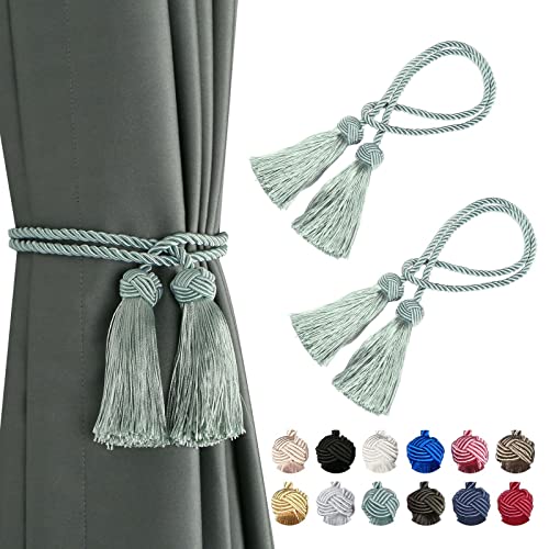 BEL AVENIR 2 Pack Curtain Handmade Tiebacks Curtain Decorative Holdbacks with Tassel (Light Blue)