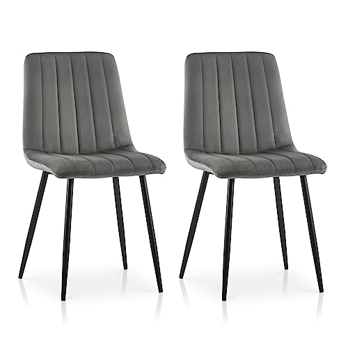 TUKAILAi Dining Chairs Set of 2, Modern Velvet Dining Room Chair with Backrest and Sturdy Metal Legs, Padded Kitchen Chairs for Home Living Room Lounge Reception(Grey
