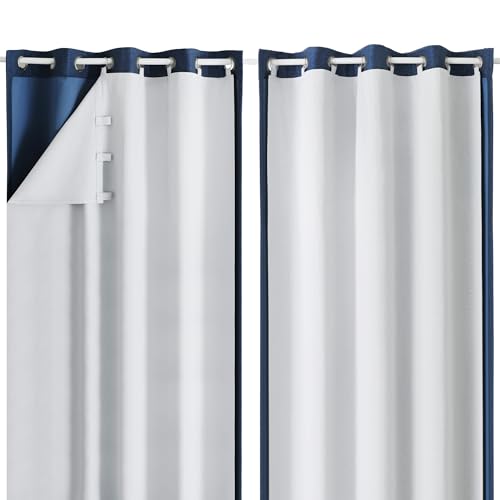 "OWENIE Greyish White 100% Blackout Curtain Liner 2 Panels Set for Bedroom Living Room, Insulated Curtains Liner for 95 96 Inch Long Curtains, Each 50"" Wx92 L, 2 Liners Per Set with 17 Pieces Rings"