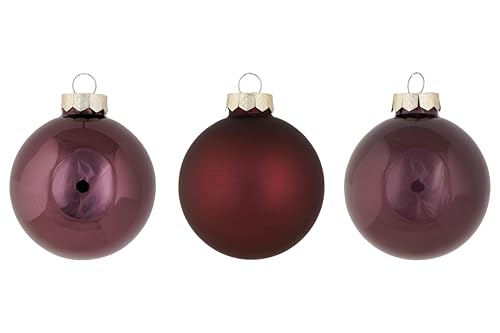 Cosy Home Set of 24 Glass Christmas Baubles, Matte Purple Glitter, Diameter 6 cm
