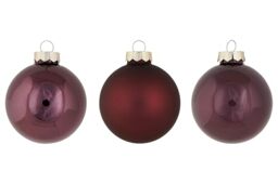 Cosy Home Set of 24 Glass Christmas Baubles, Matte Purple Glitter, Diameter 6 cm