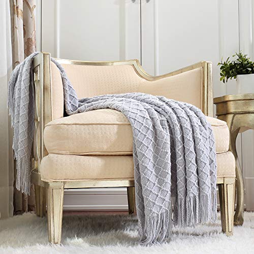 CREVENT Rustic Farmhouse Couch Sofa Throw Blanket for Bedroom Living Room Decoration, Soft Warm Cozy Light Weight for Spring Summer (127cmX152cm Light Grey)