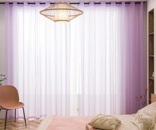 PI Purple Sheer Curtains 108 Inches Long with Grommet,Casual Voile Textured Window Drapery for Villa/Porch 2 Panels (W52 X L108, Purple)