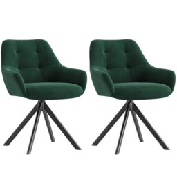 Swivel Dining Chairs Set of 2, 360° Velvet Dining Room Chairs with Arms, Upholstered Kitchen Chairs with Metal Legs, Modern Accent Chairs for Dining Room, Living Room, Bedroom, Home Office, Green