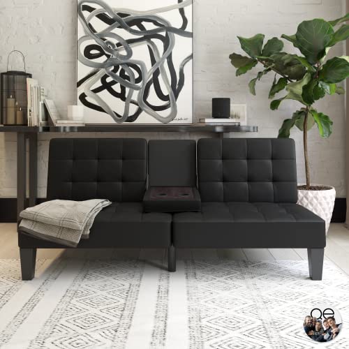 DHP Furniture Adalynn Convertible Sofabed Black Faux Leather, 88x182x80cm (DxWxH)