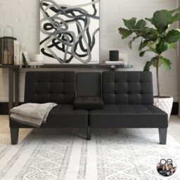 DHP Furniture Adalynn Convertible Sofabed Black Faux Leather, 88x182x80cm (DxWxH)