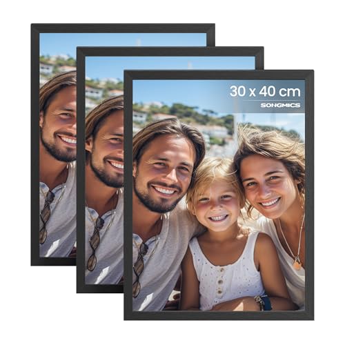 SONGMICS Picture Frames, Photo Frames for 8x12 Photos, Wall Hanging, MDF Board, No-Trace Nails Included, Set of 3, Black RPF057BZ01