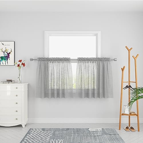 "Grey Sheer Tier Curtains Kitchen Bathroom Rod Pocket 30"""
