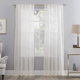 "No. 918 Genevieve 2-pack 2-pack Linen Weave Sheer Semi-Sheer Grommet Curtain Panel Pair, 50"" x 84"", Cream"