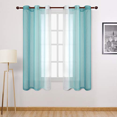 DWCN Ombre Sheer Curtains - Faux Linen Semi Voile Gradient Grommet Top Girl's Bedroom and Living Room Drapes, Set of 2 Window Curtain Panels, 42 x 63 Inch Length, Teal