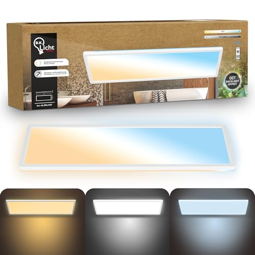 B.K.Licht - LED Panel with Remote Control, Slim, Dimmable, Adjustable CCT from Warm to Daylight White, IP44, Ceiling Lights, Bathroom Light, Bathroom Lights Ceiling, Living Room, 58x20x3 cm, White