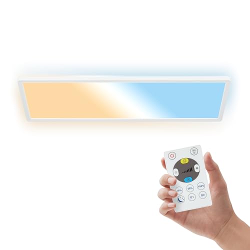 B.K.Licht - LED Panel with Remote Control, Slim, Dimmable, Adjustable CCT from Warm to Daylight White, IP44, Ceiling Lights, Bathroom Light, Bathroom Lights Ceiling, Living Room, 58x20x3 cm, White