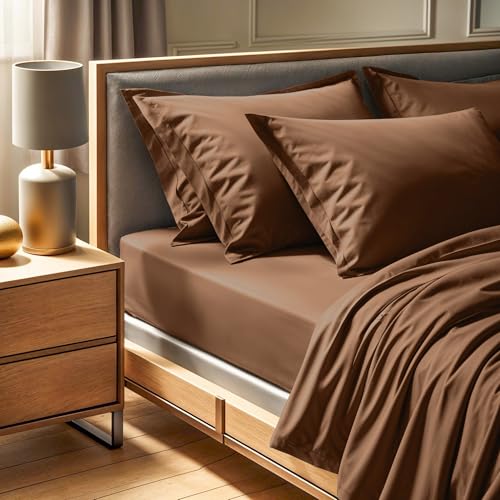 100% Cotton Ranforce Single Fitted Sheet (100 x 200 + 30 cm), Brown, 155 Thread Count - Machine Washable at 30°C - Soft & Durable for Comfortable Sleep